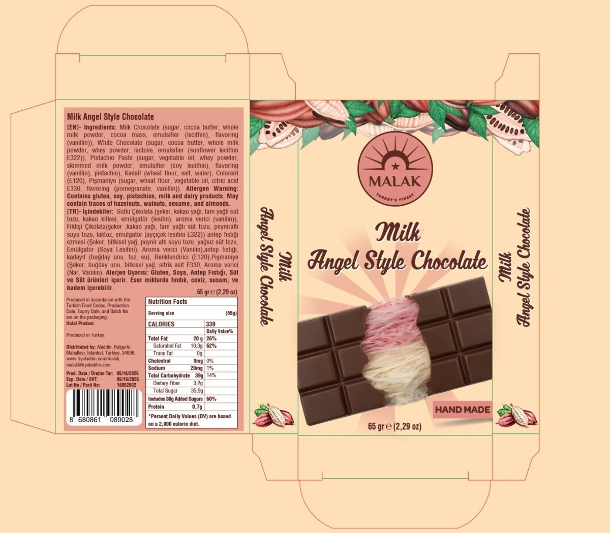 Malak Angel Hair Milk Chocolate with Pistachio & Cotton Candy - 65gr - TryAladdin