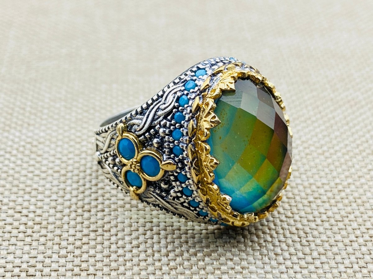 Tourmaline Stone Men's Silver Ring Ring - TryAladdin