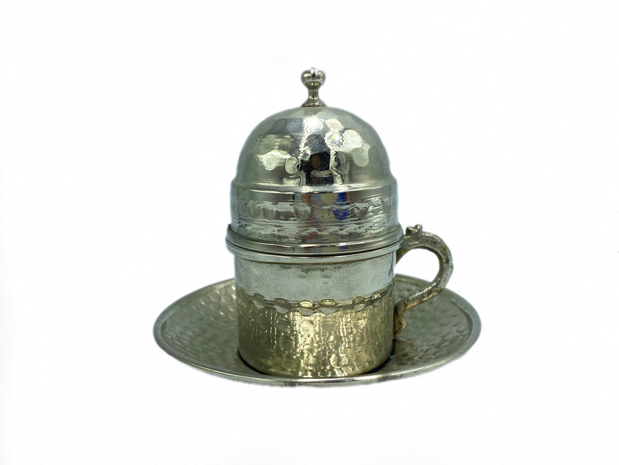 Lavina | Copper Turkish Coffee Cup with Lid Silver Color - TryAladdin