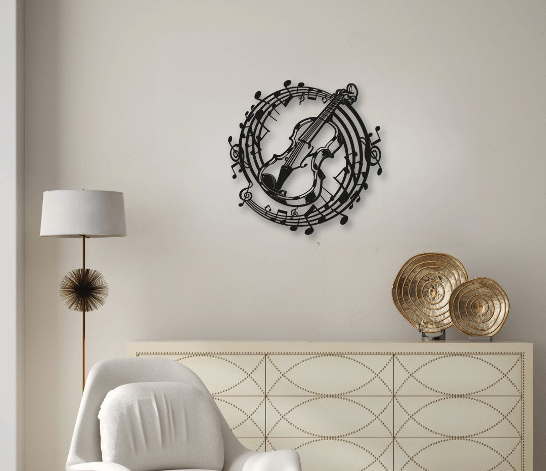 NR Dizayn | Violin and Note Detailed Decorative Metal Wall Art - TryAladdin