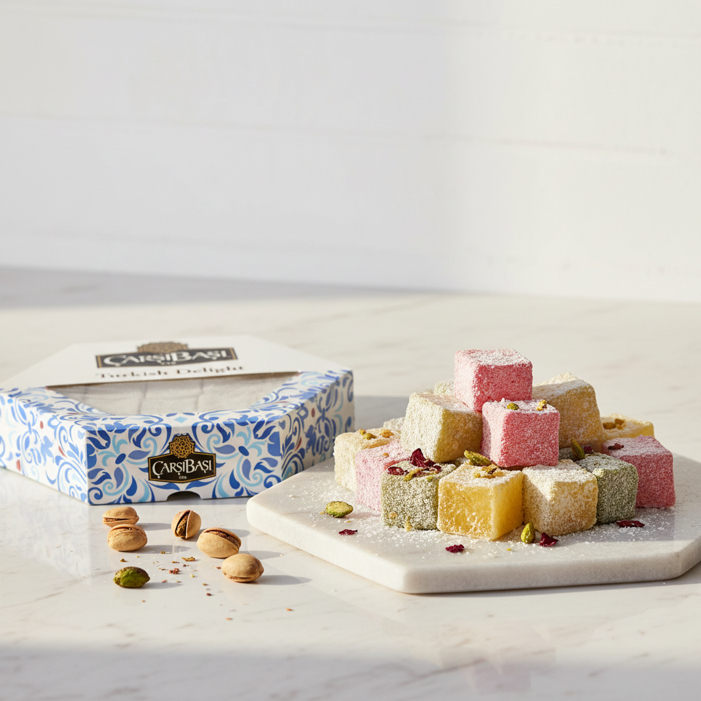 Carsibasi Classic Rose Turkish Delight (Güllü Lokum) - 300g Hexagonal Box
