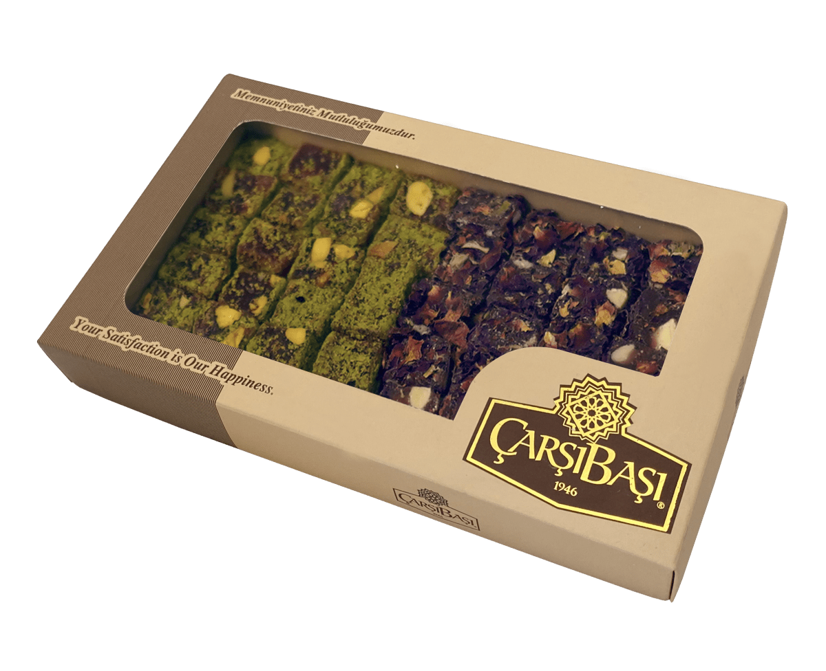 Carsibasi Premium Assorted Turkish Delight (Double Pistachio & Rose Petal) - 300g Box - TryAladdin