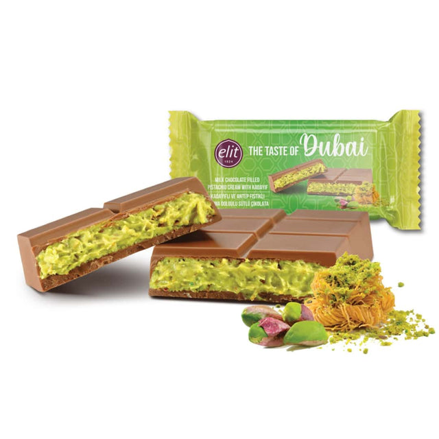 Elit Dubai Milk Chocolate with Pistachio Cream and Crispy Kataifi - 90g - TryAladdin