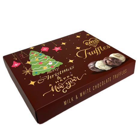 Ema Chocolate Milk and White Chocolate Truffles with Hazelnut Cream Filled - Merry Christmas Box - 250g - TryAladdin