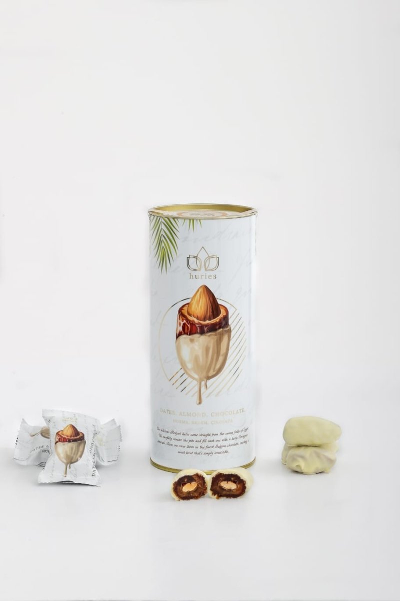 Huries Premium Almond - Stuffed White Chocolate Dates - 200g Tube - TryAladdin