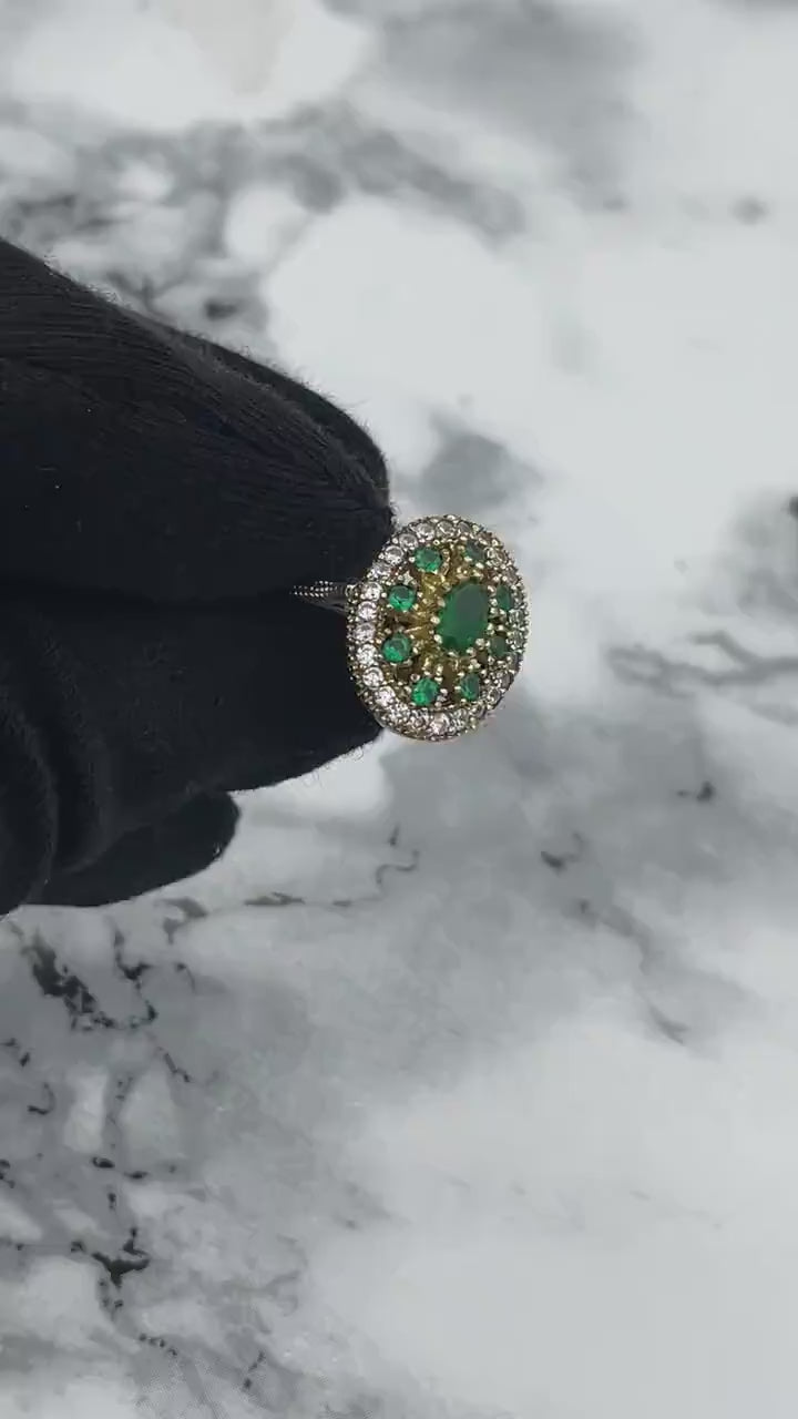 Istanbul smykker | Smaragd Ottoman Stil Håndlavet Sølvring