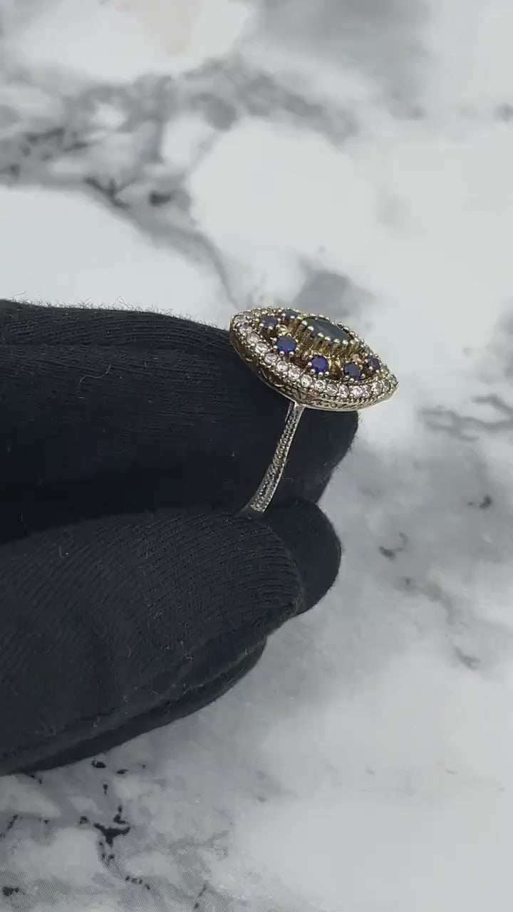 Istanbul smykker | Sapphire Marquise Ottoman Style Håndlavet Sølvring