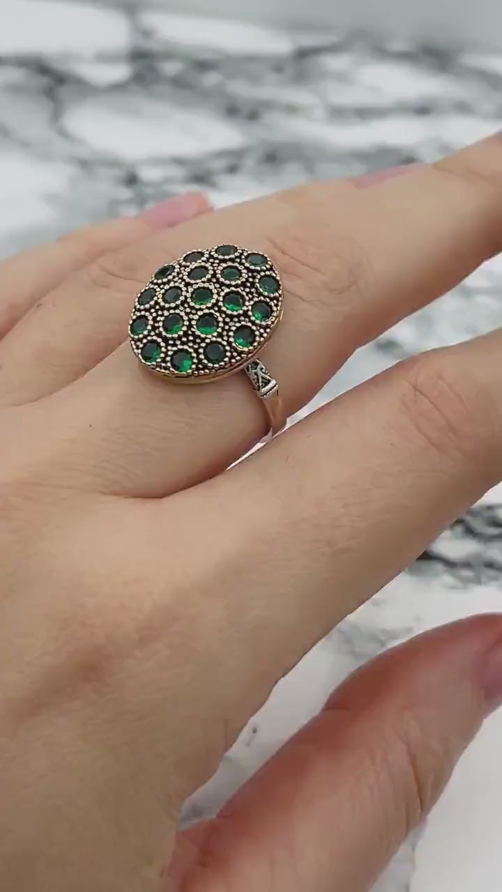 Istanbul smykker | Smaragd Ottoman Stil Håndlavet Sølvring