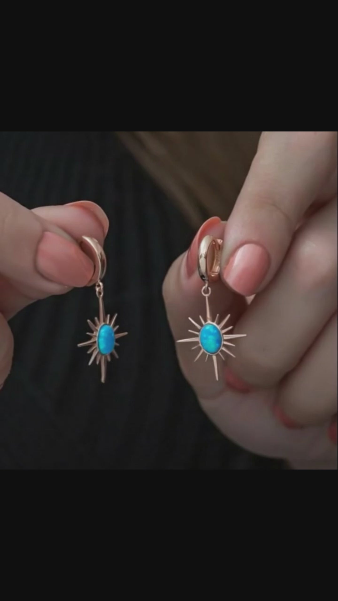 Boucles d'oreilles pendantes Opale Étoile du Nord en argent sterling 925 | Ton or rose